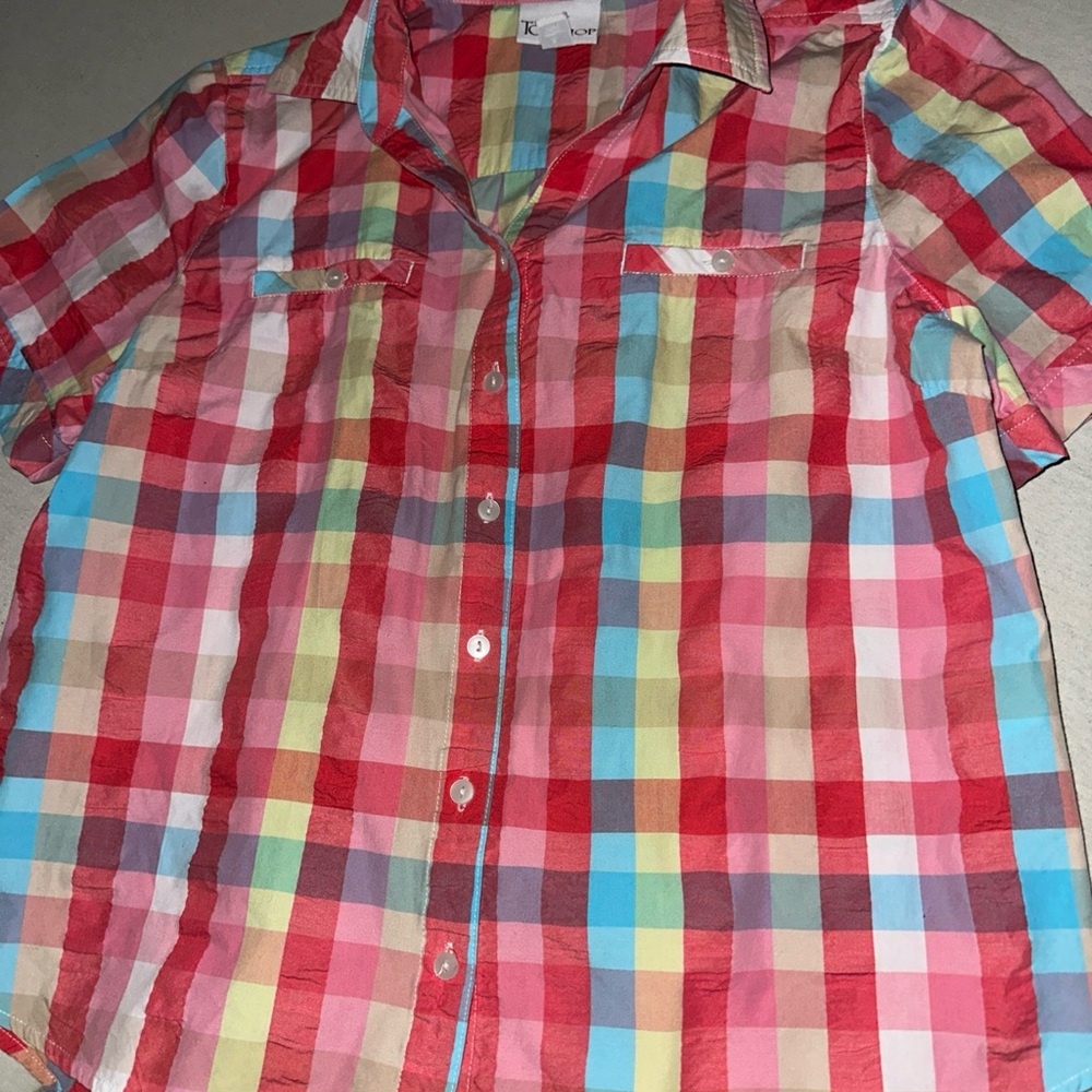 Mens Size L The Tog Shop Colorful Plaid Short Sleeve Button Down Shirt